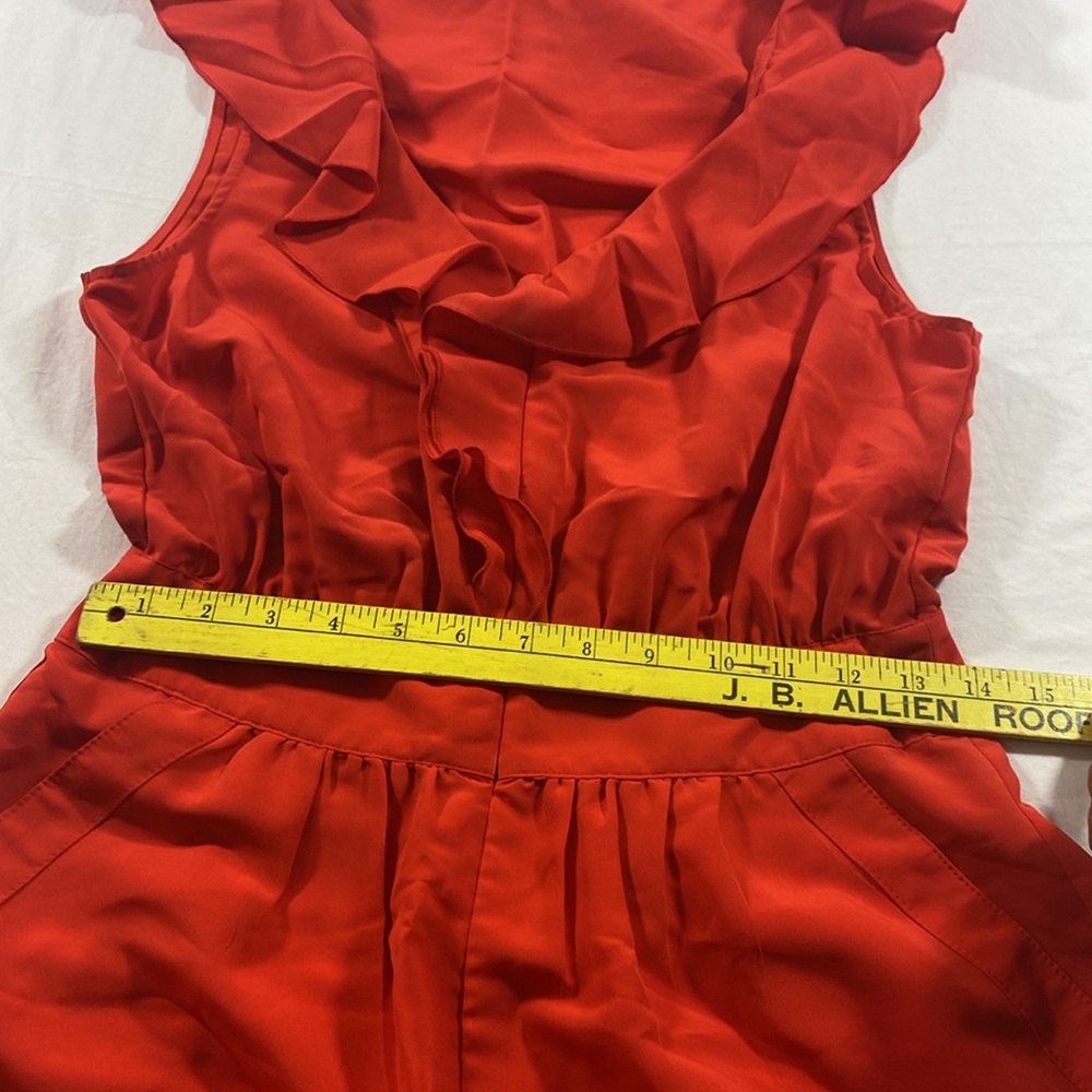 Pins And Needles Romper Shorts Mini V neck pockets Ruffled Red Summer - Picture 9 of 11